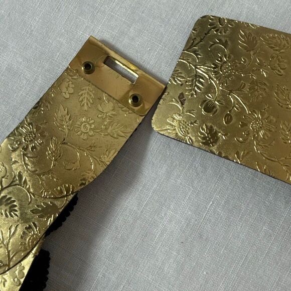 Vintage Embossed Brass Coin Belt – Floral Etched Metal with Elastic Back - Picture 7 of 16